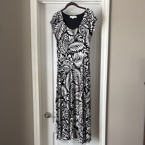 LOFT Palm Scoop Neck Midi Dress.